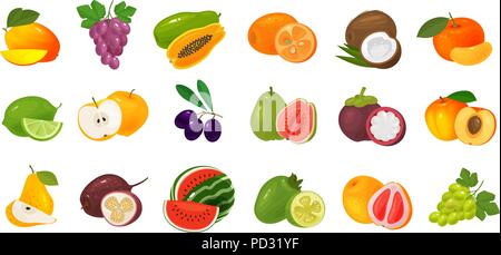 Früchte und Beeren, von farbigen Icons einstellen. Essen Konzept. Vector Illustration auf weißem Hintergrund Stock Vektor