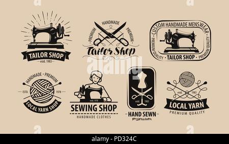 Tailor Shop, garn Logo oder Label. Tailoring Konzept. Vector Illustration Stock Vektor