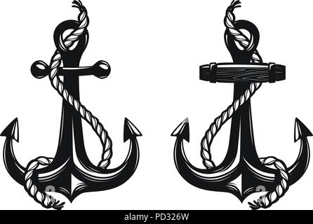 Nautische Anker mit Seil. Vector Illustration Stock Vektor