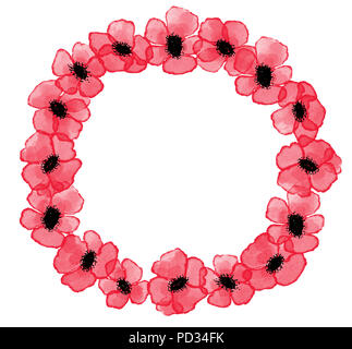 Digitale Aquarell roter Mohn Kranz auf weißem Hintergrund, Symbol der Erinnerung Tag Stockfoto