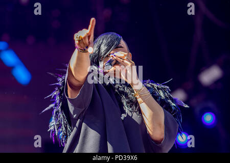 Brighton, UK. 5. August 2018. Gabrielle nimmt auf der Hauptbühne am zweiten Tag des Stolzes Credit: Hugh Wilton/Alamy leben Nachrichten Stockfoto