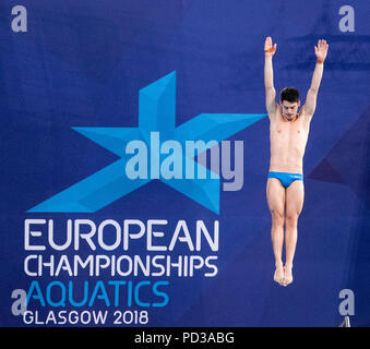 Edinburgh, Schottland, Großbritannien; 6. August, 2018. Vinko Paradzik Schweden über 3-m-Brett bei gemischten Team Finale Tauchen Konkurrenz an der Commonwealth Pool in Edinburgh Während der Tag 5 der EM 2018. Credit: Iain Masterton/Alamy leben Nachrichten Stockfoto