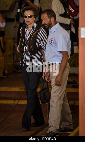 Prinzessin Anne visits Cowes RNLI Lifeboat Station 6. August 2018 Stockfoto