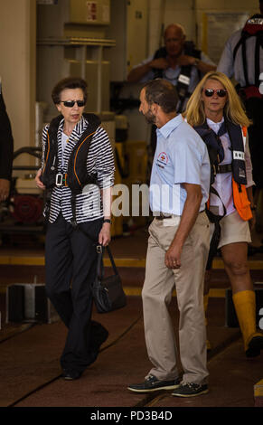 Prinzessin Anne visits Cowes RNLI Lifeboat Station 6. August 2018 Stockfoto