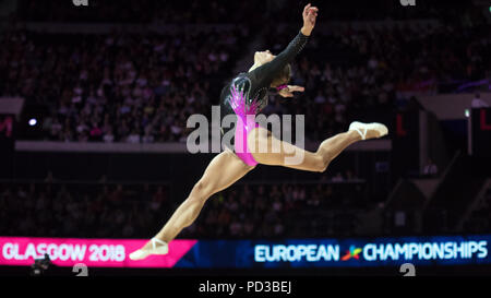 Glasgow, Schottland, Großbritannien. 5. August 2018. Griechenland Vasiliki Millousi konkurriert im Strahl der Frauen, während Tag 4 der Glasgow Europameisterschaften 2018, an die SSE-Hydro. Iain McGuinness/Alamy leben Nachrichten Stockfoto