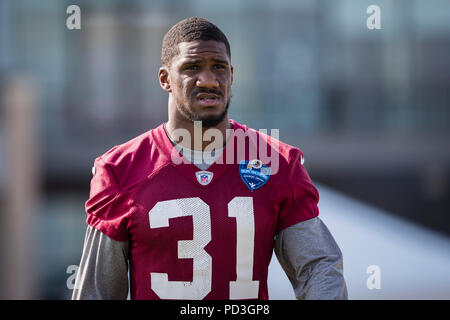 August 06, 2018: Washington Redskins cornerback Fabian Moreau (31), um die Praxis der Felder beim Trainingslager 2018 Bon Secours Washington Redskins Training Center in Richmond, Virginia. Scott Taetsch/CSM Stockfoto