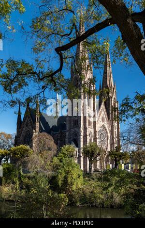 Der hl. Paulus, lutherischen Tempel, evangelische Kirche, 19. Jahrhundert, Bäume, Neustadt, Straßburg, Elsass, Frankreich, Europa, Stockfoto