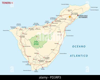 Vektor road map der Kanarischen Insel Teneriffa Stock Vektor