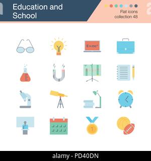 Bildung und Schule Symbole. Flaches Design Collection 48. Für die Präsentation, Grafik Design, Mobile, Web Design, Infografiken. Vektor illustra Stock Vektor