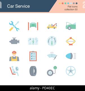 Auto Service Symbole. Flaches Design Collection 50. Für die Präsentation, Grafik Design, Mobile, Web Design, Infografiken. Vector Illustration. Stock Vektor