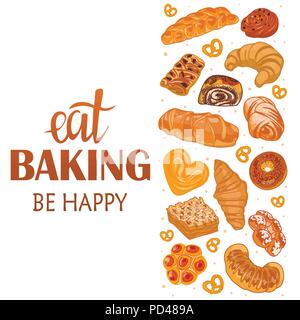 Dekor für einen Shop oder Café mit Gebäck, Brot, backen. Bäckerei, Brot, Haus, handschriftliche Illustration mit Schriftzug. Schild, Vektor Stock Vektor