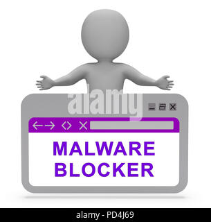 Malware Blocker Website Trojaner Schutz 3D Rendering zeigt Sicherheit gegen lästige Bösartige Internet Viren und Trojanern Stockfoto