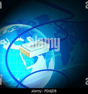 Verschaltet Globe World Technik Link 3D-Rendering Zeigt den weltweiten Handel oder die Konnektivität über ein globales Netzwerk Stockfoto
