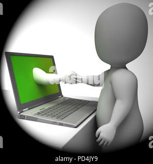 Cyber Handshake virtuelle Interaktion Sync 3D Rendering digitale Verbindungen oder lokalen Netzwerk-LAN-Verbindung zeigt Stockfoto