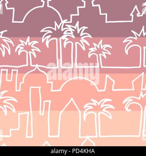 Eine Zeile Stadt mit Palmen. Die nahtlose Vektor Muster. Stock Vektor