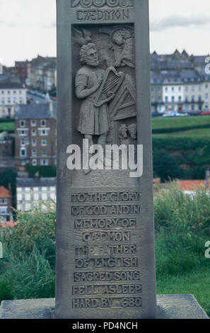 Detail von Caedmon's Cross am Whitby Abbey, England. Foto Stockfoto