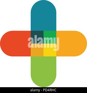 Kreuz bunte Icon, isolierte abstrakte plus Symbol, Apotheke, modernes Logo, geometrische Design prägen, fügen Sie abstrakte Zeichen, Vector Illustration auf weißem Hintergrund. Stock Vektor