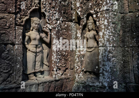 Apsara Tänzer in laterite Wand, Ta Som Tempel in Angkor, Kambodscha. Stockfoto