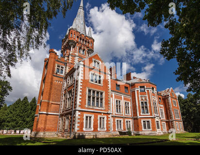 Seitliche Sicht auf verlassenen ein neo-gotischen Stil Tyszkiewicz Palace in Lentvaris, Osteuropa Litauen, können mehrere Paläste von tyszkiewicz Familie beziehen. Stockfoto