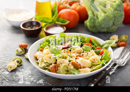 Rainbow Käse Tortellini mit frischem Gemüse und Salat Stockfoto