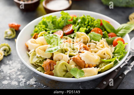 Rainbow Käse Tortellini mit frischem Gemüse und Salat Stockfoto