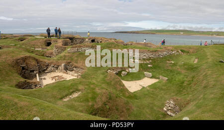 Skara Brae, eine neolithische Dorf an der Bucht von Skaill auf der West Festland von Orkney. Stockfoto