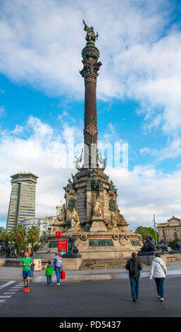 Christopher Columbus Statue in Palma de Mallorca ist ein Resort Stadt und Hauptstadt der spanischen Insel Mallorca (Mallorca), im westlichen Mittelmeer. Stockfoto