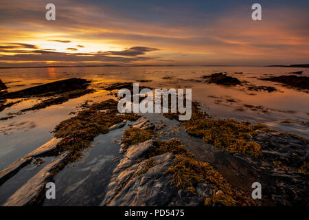 Sonnenuntergang am Hoxa Head, South Ronaldsay, Orkney Stockfoto