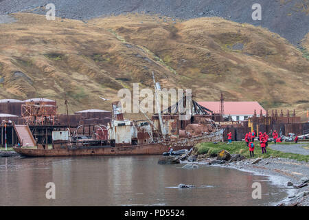 Touristen in Grytviken Walfangstation in der South Georgia Inseln Stockfoto