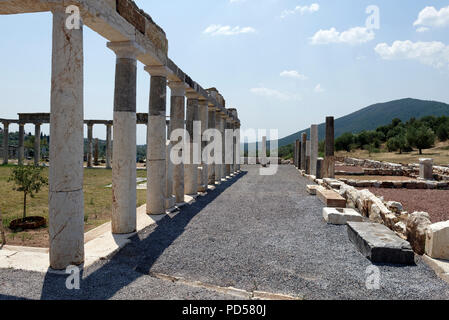 Blick auf die Kolonnade des Palaestra (Wrestling hall) Komplexe, die aus dem 3. Jahrhundert v. Chr. bis zum 4. Jahrhundert n. Antiken Messene. Peloponne Stockfoto