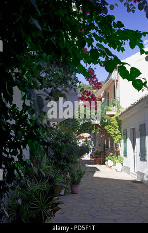 Eine Straße in der hübschen kleinen Hafen Dorf Lakka, Paxos, Griechenland Stockfoto