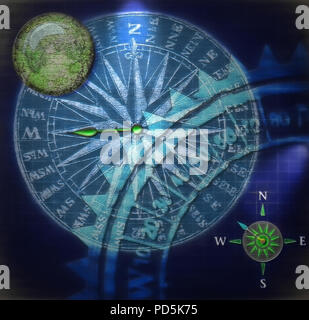 'Kompass 2' ist ein Konzept, das Stück, das einfach mit Leben gleichgesetzt werden kann. Beachten Sie die Anweisungen, um die Zeiger im Rahmen der "light" und "leicht glänzenden o Sind Stockfoto