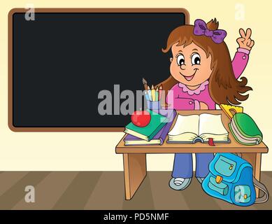 Mädchen hinter der Schule Schreibtisch Thema Bild 2-eps 10 Vector Illustration. Stock Vektor