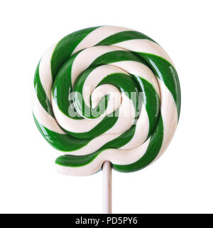 Ein twisted Lollipop auf gelbem Hintergrund Stockfoto