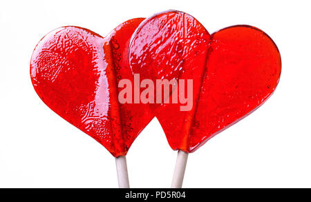 Zwei candy Herz Form auf weißem Hintergrund Stockfoto