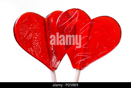 Zwei candy Herz Form auf weißem Hintergrund Stockfoto
