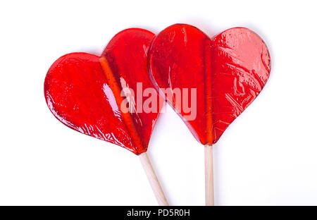 Zwei candy Herz Form auf weißem Hintergrund Stockfoto