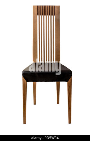 Hohe zurück modern Dining Chair mit Ledersitz, isoliert auf Weiss. Stockfoto