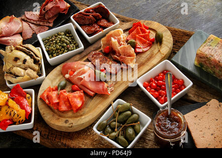 Gesunde finger food antipasta Tapas Auswahl Stockfoto