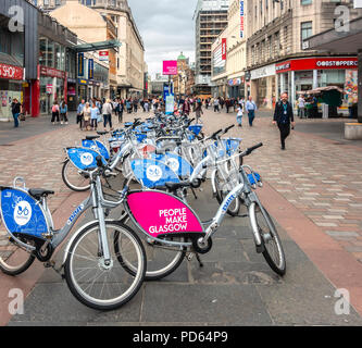 Nextbike Bike Sharing mieten Punkt in den verkehrsberuhigten Teil der Argyle Street, im Stadtzentrum von Glasgow, Schottland. Stockfoto