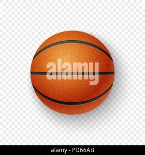 Vektor realistische 3D-orange braun Classic basketball Symbol closeup auf Transparenz grid Hintergrund isoliert. Design Template für Grafiken, mockup. Ansicht von oben Stock Vektor