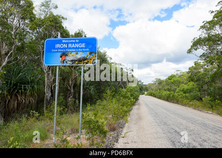 Willkommen bei der Iron Range Beschilderung, Cape York Halbinsel, Far North Queensland, FNQ, QLD, Australien Stockfoto