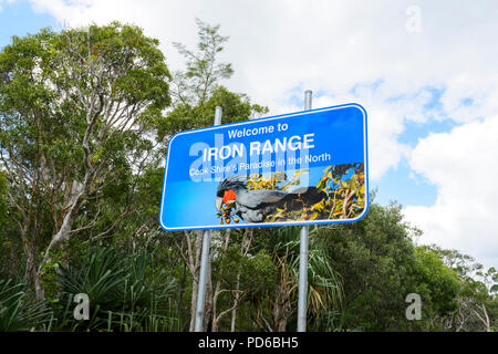 Willkommen bei der Iron Range Beschilderung, Cape York Halbinsel, Far North Queensland, FNQ, QLD, Australien Stockfoto