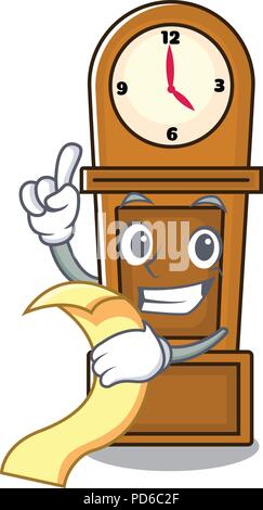 Mit menü Standuhr Maskottchen Karikatur Stock Vektor
