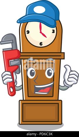Klempner Standuhr Maskottchen Karikatur Stock Vektor