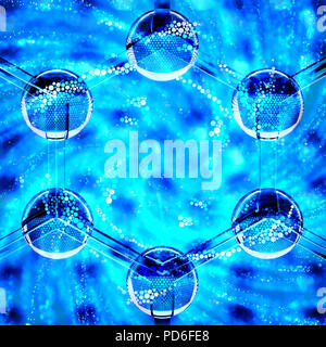 Nahaufnahme auf eine sechseckige Nanostruktur mit Partikeln Stockfoto
