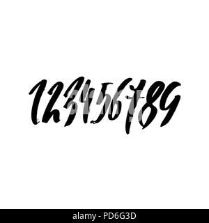 Satz von Kalligrafischen Tinte zahlen. Texturierte trockenen Pinsel Schriftzug. Vector Illustration. Stock Vektor