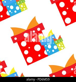 Vector Illustration. Nahtlose Muster. Geschenkboxen rot blau grün Stock Vektor