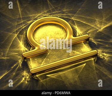 Zeichen des Tierkreises in Gold mit Ätzmittel - Waage Stockfoto
