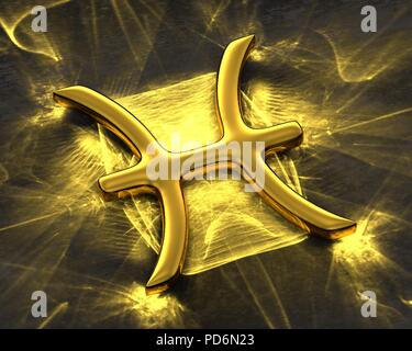 Zeichen des Tierkreises in Gold mit Ätzmittel - Fische Stockfoto